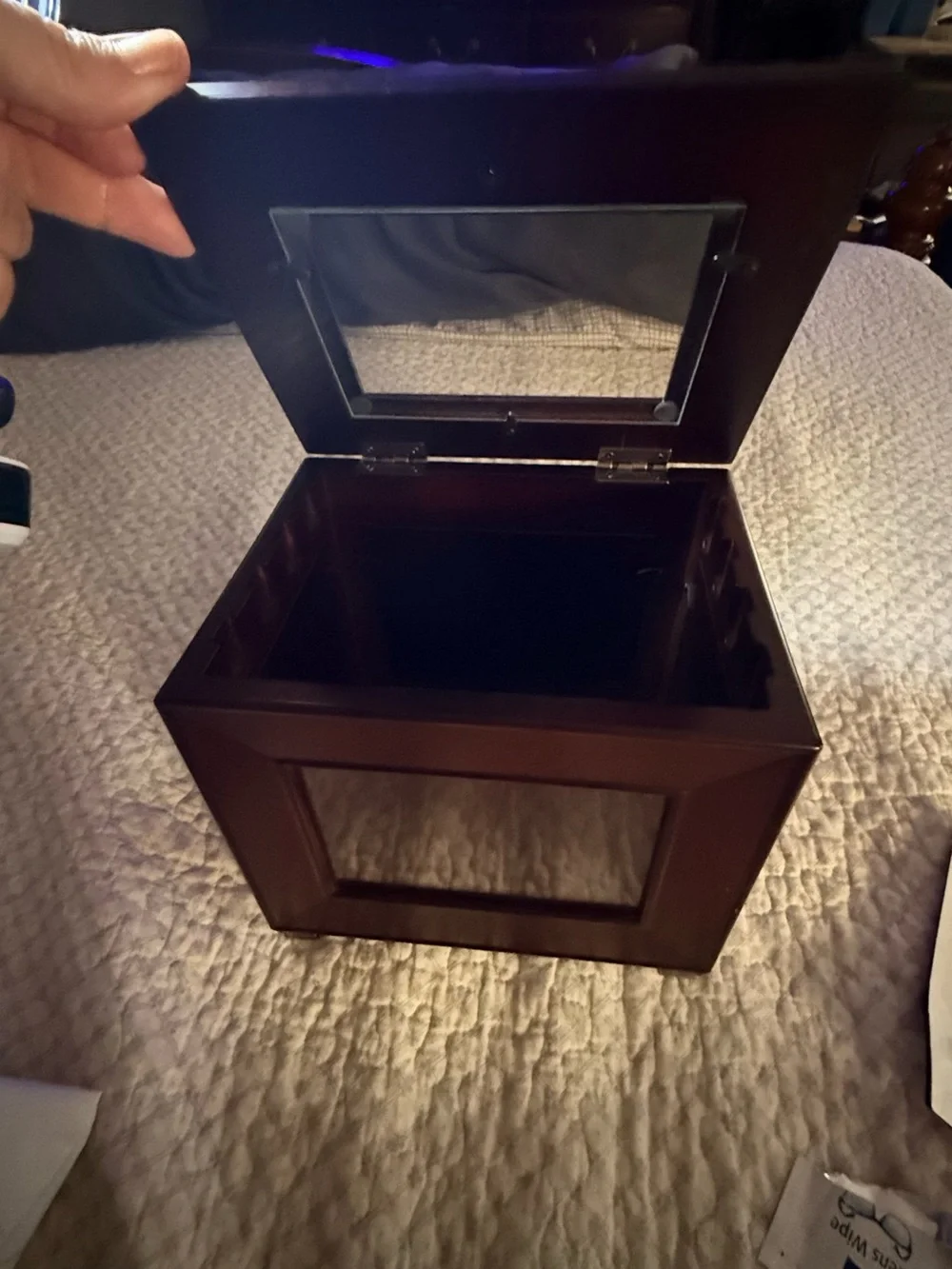 Vintage Bombay Company Mahogany Keepsake & Photo Display Box – Glass Top – 2001